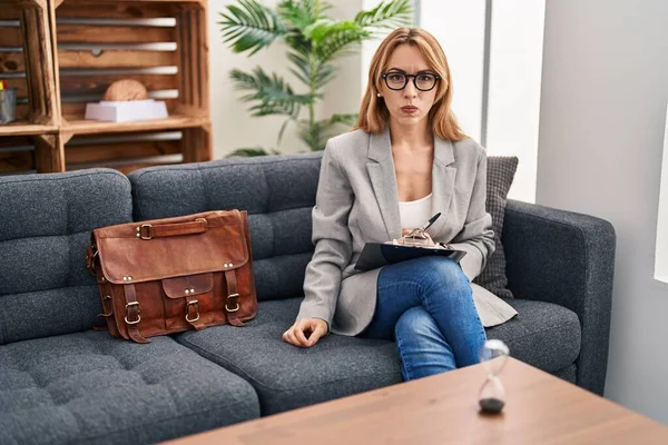 Hispanic Woman Working Consultation Office Skeptic Nervous Frowning Upset Because — Stock Photo, Image