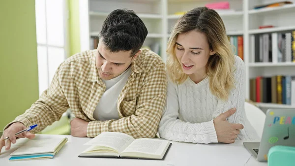 Man Woman Students Studying Together Library University — Stock Photo, Image