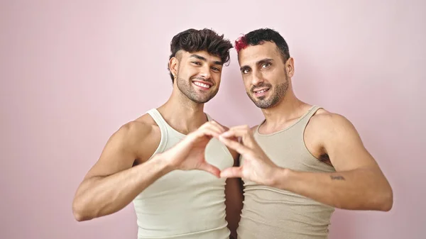 Two Men Couple Hugging Each Other Doing Heart Gesture Isolated — Stock Photo, Image