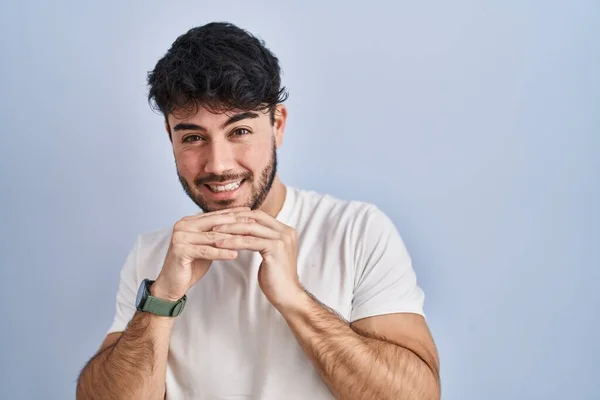 Hispanic Man Beard Standing White Background Laughing Nervous Excited Hands — Fotografia de Stock