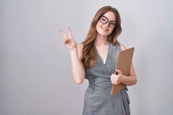 Caucasian Woman Wearing Glasses Business Clothes Smiling Happy Face Winking — Stock Photo, Image