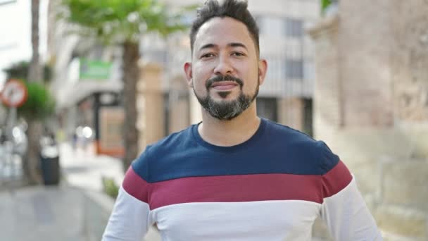 Young Latin Man Smiling Confident Standing Street — Vídeos de Stock