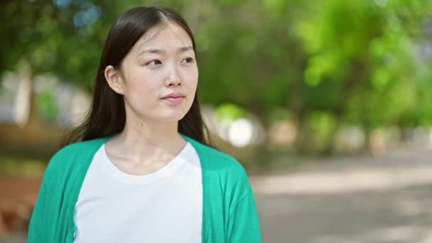 Young Chinese Woman Smiling Confident Standing Park — Video Stock