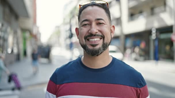 Young Latin Man Smiling Confident Standing Street — Vídeo de stock