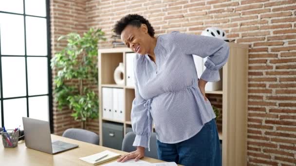 Young Pregnant Woman Business Worker Suffering Backache Office — Video