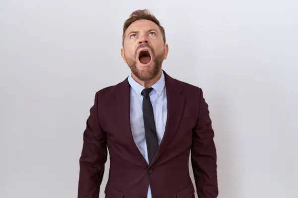 Middle Age Business Man Beard Wearing Suit Tie Angry Mad — Stock Photo, Image