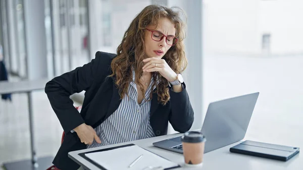 Young Woman Business Worker Suffering Backache Working Office — Stock Photo, Image