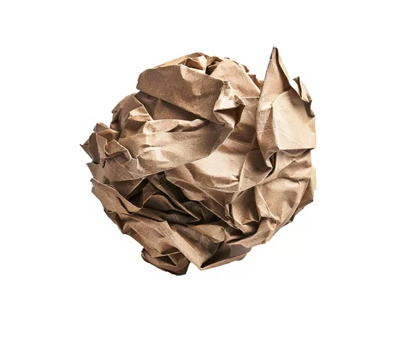 One Brown Crumpled Paper Ball Isolated White Background — Stock Photo, Image