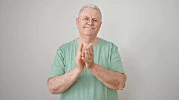 Middle Age Grey Haired Man Smiling Confident Clapping Applause Isolated — Vídeos de Stock