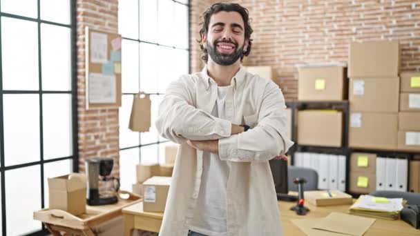 Young Hispanic Man Ecommerce Business Worker Standing Arms Crossed Gesture — Video Stock