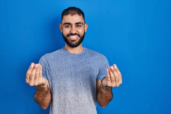 Middle East Man Beard Standing Blue Background Doing Money Gesture — Stock Photo, Image
