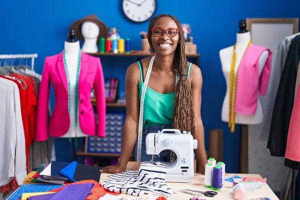 African American Woman Tailor Smiling Confident Standing Atelier — Stock Photo, Image