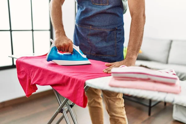 Middle Age Grey Haired Man Ironing Clothes Home — Stock Photo, Image