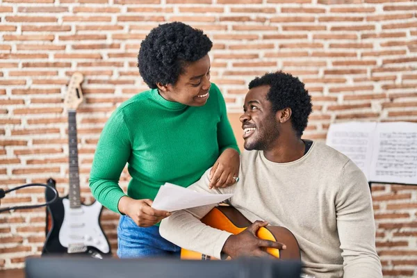 African American Man Woman Music Group Compising Song Music Studio — Stock Photo, Image