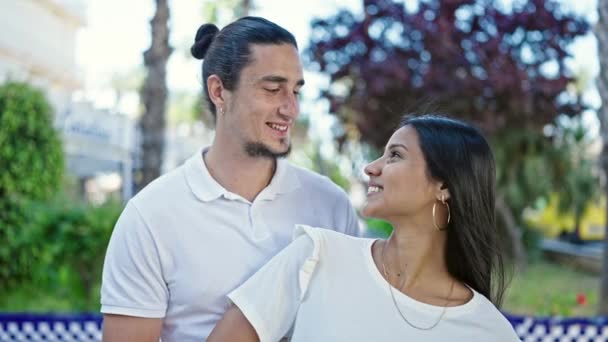 Man Woman Couple Smiling Confident Standing Together Park — Vídeos de Stock