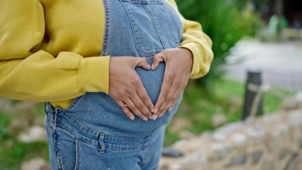 Mujer Embarazada Joven Haciendo Gesto Corazón Con Las Manos Vientre — Vídeos de Stock