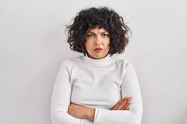 Hispanic Woman Curly Hair Standing Isolated Background Skeptic Nervous Disapproving — Stock Photo, Image