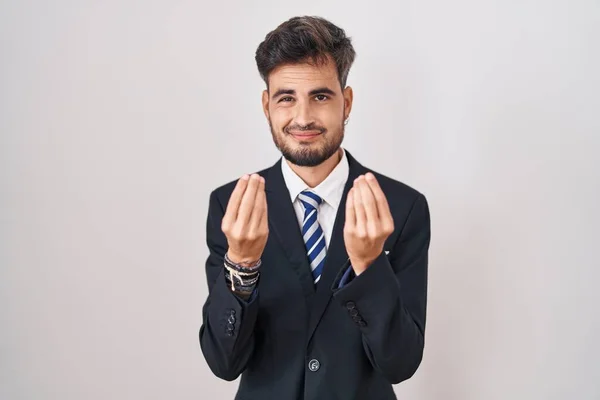 Young Hispanic Man Tattoos Wearing Business Suit Tie Doing Money — Stock Photo, Image