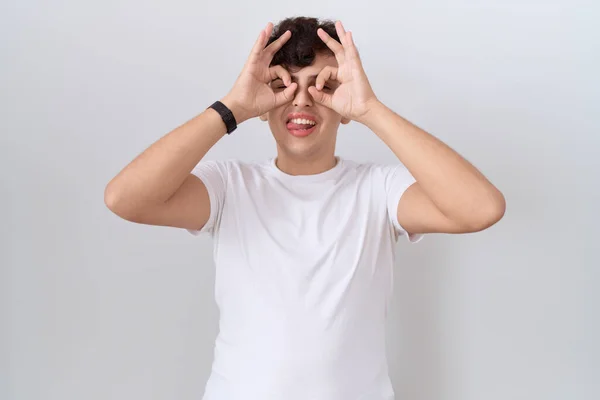 Young Non Binary Man Wearing Casual White Shirt Doing Gesture — Stock Photo, Image