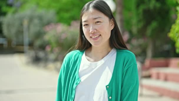 Young Chinese Woman Smiling Confident Standing Park — Video Stock