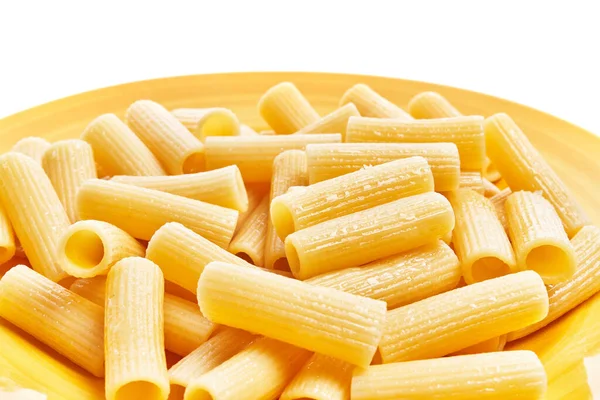 Plate Italian Rigatoni Pasta White Isolated Background — Stock Photo, Image