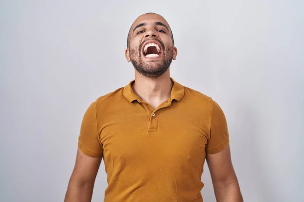 Hispanic Man Beard Standing White Background Angry Mad Screaming Frustrated — Stock Photo, Image
