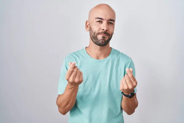Middle Age Bald Man Standing White Background Doing Money Gesture — Stock Photo, Image