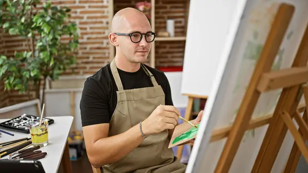 Young Hispanic Man Artist Sitting Chair Drawing Art Studio — Stock Photo, Image