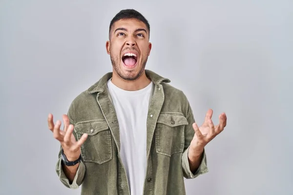 Young Hispanic Man Standing Isolated Background Crazy Mad Shouting Yelling — Stock Photo, Image