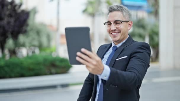 Young Hispanic Man Business Worker Smiling Confident Having Video Call — Stock Video