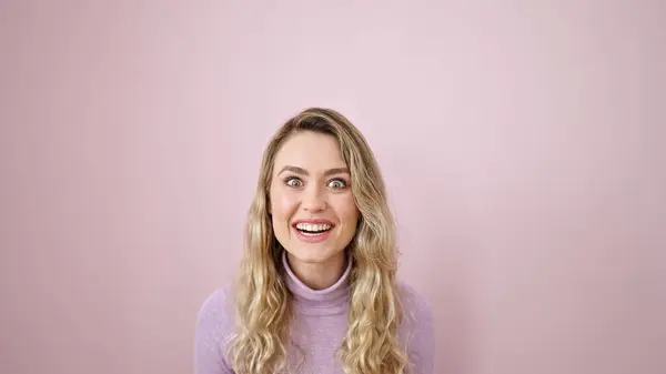 Young Blonde Woman Standing Surprise Expression Isolated Pink Background —  Fotos de Stock