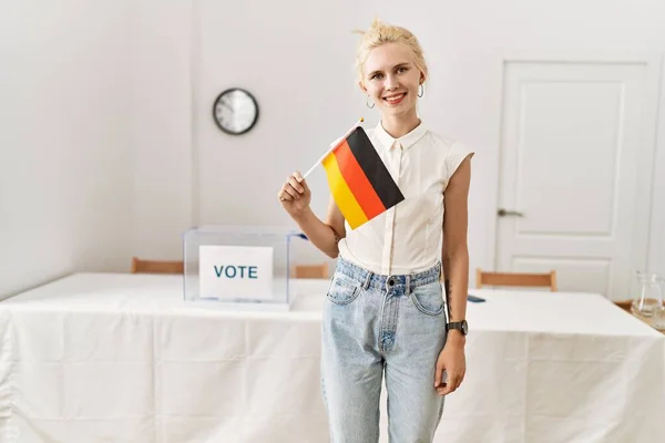 Young Blonde Woman Holding Germany Flag Smiling Electoral College — Stock Photo, Image