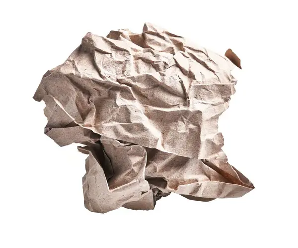 Zole Edilmiş Beyaz Zemin Üzerinde Kahverengi Buruşmuş Bir Kağıt Top — Stok fotoğraf