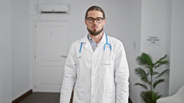 Young Hispanic Man Doctor Smiling Confident Standing Arms Crossed Gesture — Stock Video