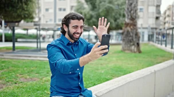 Young Hispanic Man Smiling Confident Having Video Call Park — Stock Video