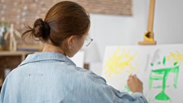 年轻女画家在艺术工作室作画 — 图库视频影像