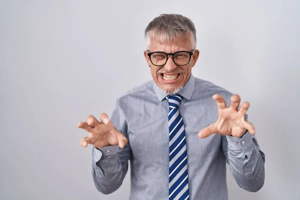 Hispanic Business Man Grey Hair Wearing Glasses Smiling Funny Doing — Stock Photo, Image