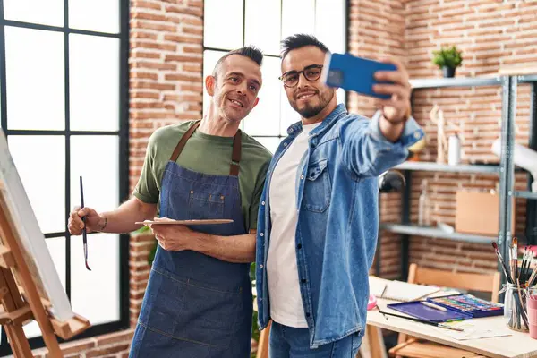 Two Men Artists Smiling Confident Make Selfie Smartphone Art Studio — Stockfoto
