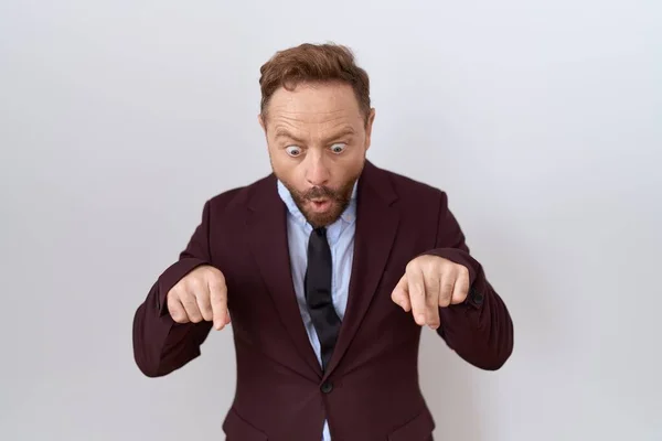 Middle Age Business Man Beard Wearing Suit Tie Pointing Fingers — Stock Photo, Image