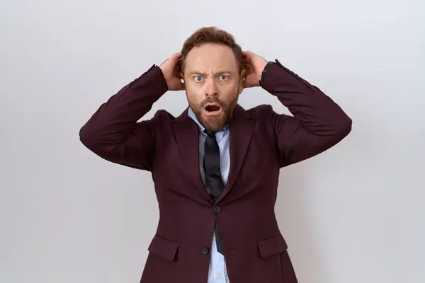 Middle Age Business Man Beard Wearing Suit Tie Crazy Scared — Stock Photo, Image