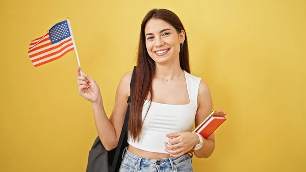 Young Beautiful Hispanic Woman Student Smiling Confident Holding Books United — Stock Photo, Image