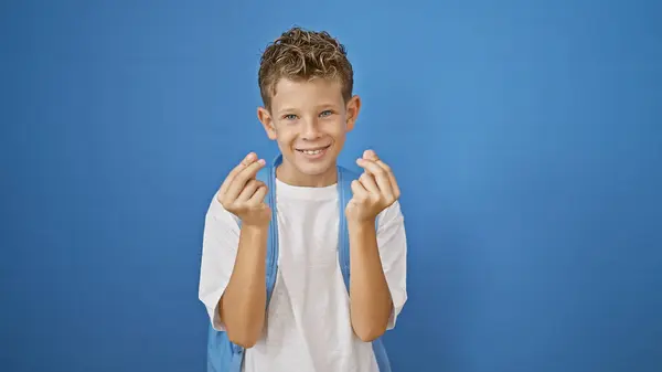 Bedårande Blond Pojke Student Med Ett Tryggt Leende Glatt Gör — Stockfoto