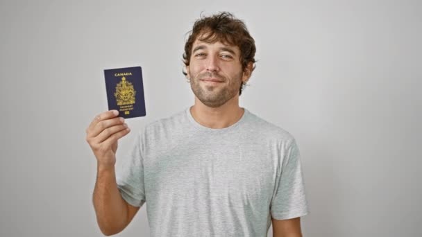 Junger Strahlender Kanadischer Passinhaber Ein Gutaussehender Typ Mit Sprühender Freude — Stockvideo