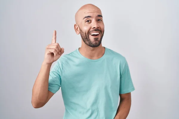 Middle Age Bald Man Standing White Background Pointing Finger Successful — Stock Photo, Image
