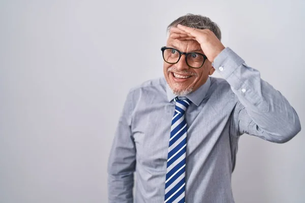 Hispanic Business Man Grey Hair Wearing Glasses Very Happy Smiling — Stock Photo, Image