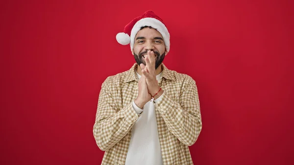 Jovem Hispânico Homem Vestindo Natal Chapéu Palmas Mãos Aplausos Sobre — Fotografia de Stock