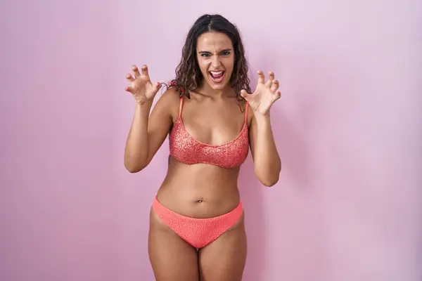 Young Hispanic Woman Wearing Lingerie Pink Background Smiling Funny Doing — Stock Photo, Image
