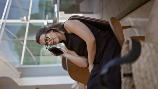 Nenucený Chat Sebevědomá Krásná Hispánská Žena Brýlemi Šťastně Mluvící Telefonu — Stock video
