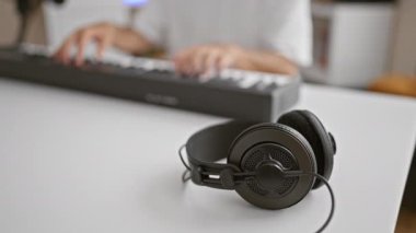 Sanatçının elleri tutkulu melodiyi akustik piyanoda tıngırdatır. Kapalı mekan müzik stüdyosunu müzik hünerleriyle aydınlatan duygusal bir müzisyen.