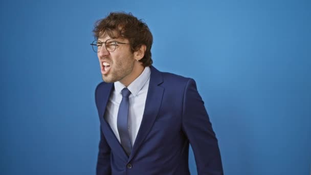 Frustrated Young Man Business Suit Seething Anger Aggression Screams Out — Stock Video